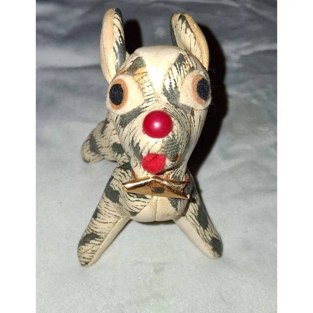 Vintage Mid Century Spotted Dog Figurine Leather Like Pleather 4